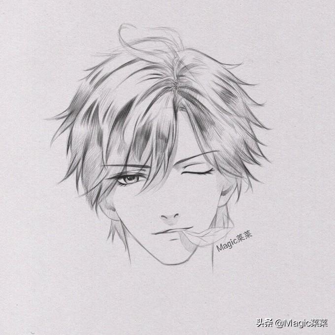 动漫素描男生，笔触间的自信与成就感之旅